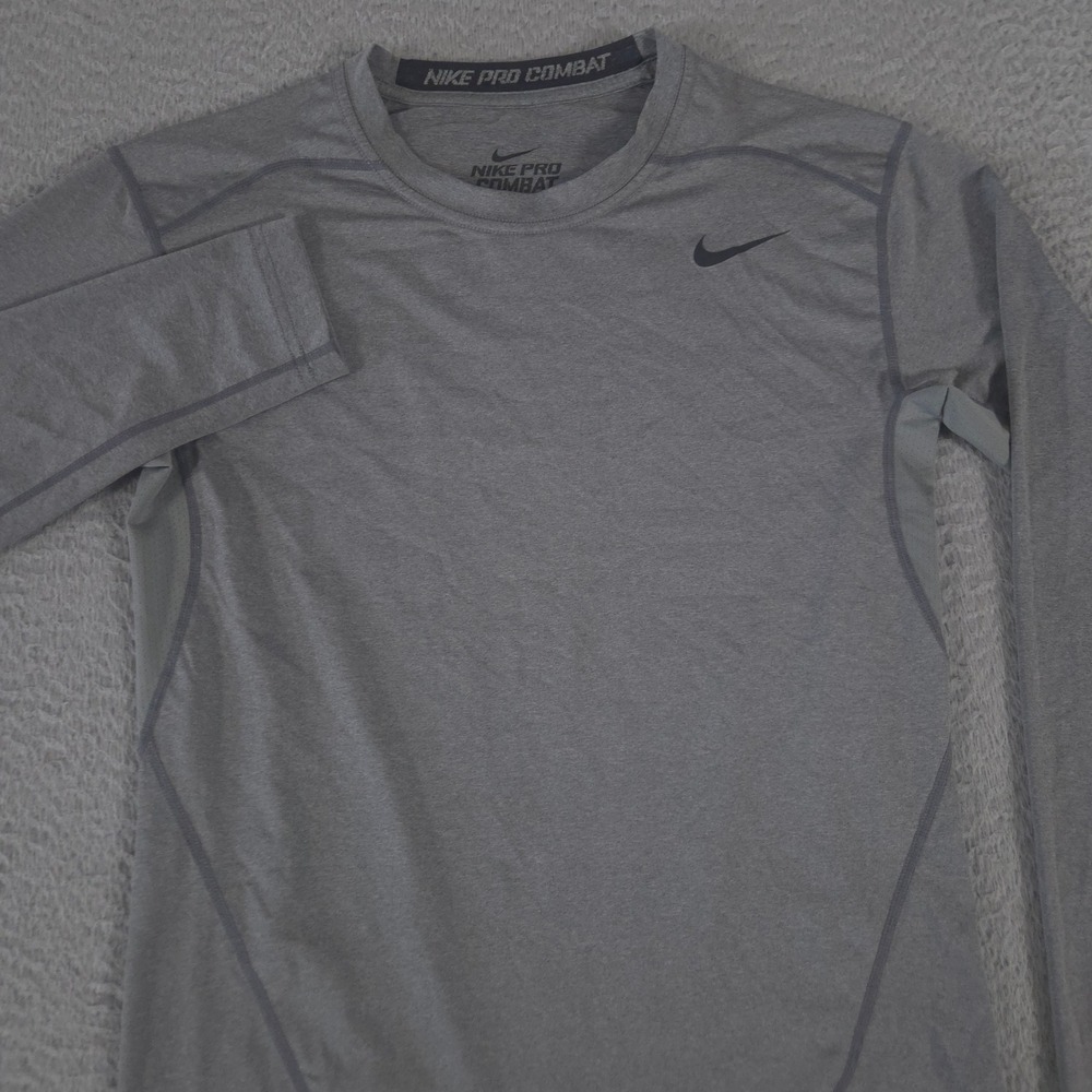Nike Shirt Mens Large Gray Pro Core Compression 2.0 Long Sleeve Dri-Fit Mesh Top